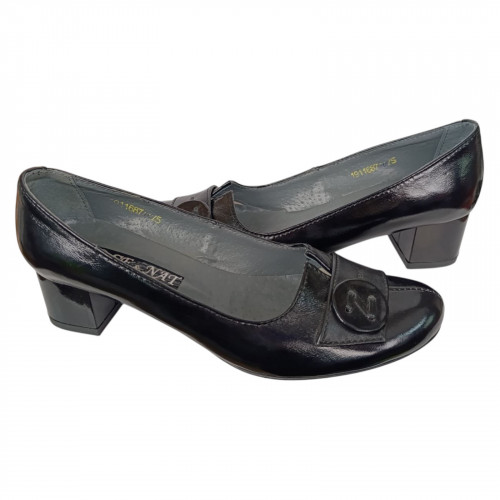 Туфли женские кожаные лак каблук SE NAT 4001 черные