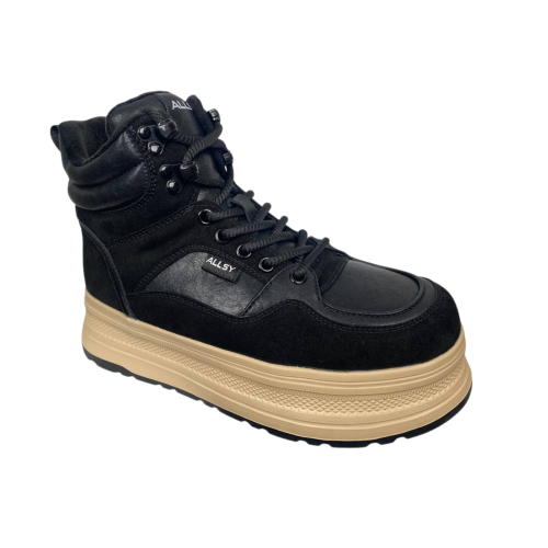 Черевики жіночі шкіряні+замш ALLSY 206176 чорні хутро