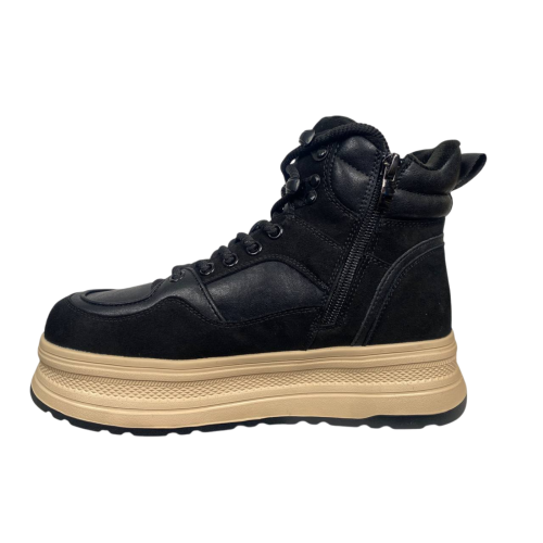 Черевики жіночі шкіряні+замш ALLSY 206176 чорні хутро