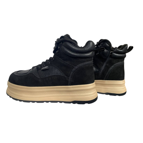 Черевики жіночі шкіряні+замш ALLSY 206176 чорні хутро