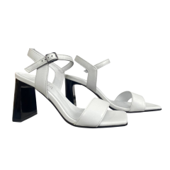 Женские босоножки кожаные ILONA 996/872 белые каблук 