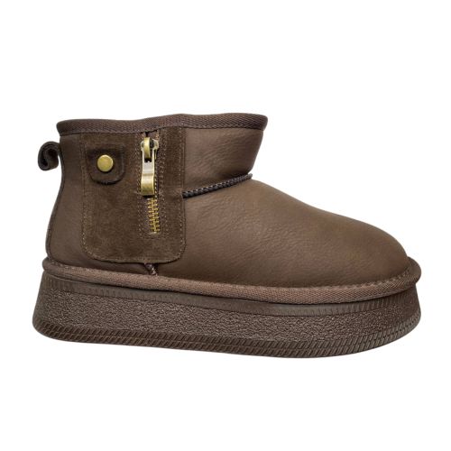 Жіночі Угги замшеві ALLSY 202318(5607) коричневі хутро