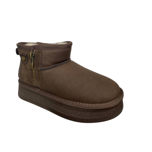 Жіночі Угги замшеві ALLSY 202318(5607) коричневі хутро