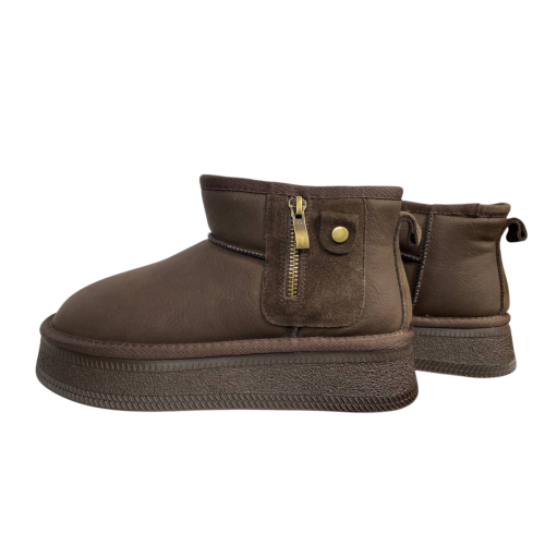 Жіночі Угги замшеві ALLSY 202318(5607) коричневі хутро