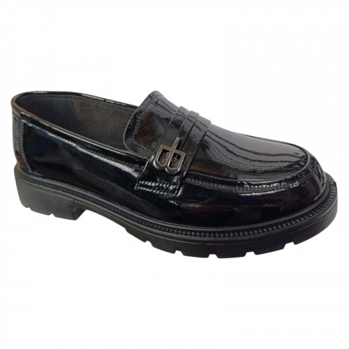 Лоферы женские кожаные ALLSY 196102 черные лаковые 220158L