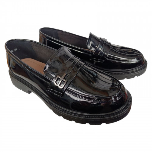 Лоферы женские кожаные ALLSY 196102 черные лаковые 220158L