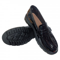 Лоферы женские кожаные ALLSY 196102 черные лаковые 220158L