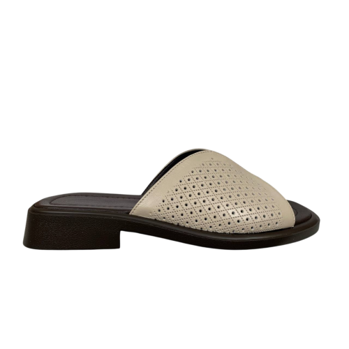 Шлепки женские кожаные FOOT STEP 582 беж+коричневые 