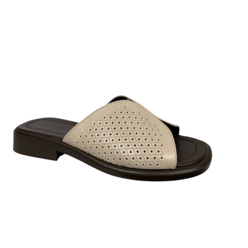 Шлепки женские кожаные FOOT STEP 582 беж+коричневые 