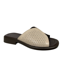 Шлепки женские кожаные FOOT STEP 582 беж+коричневые 