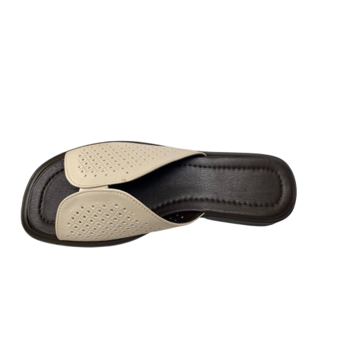 Шлепки женские кожаные FOOT STEP 582 беж+коричневые 