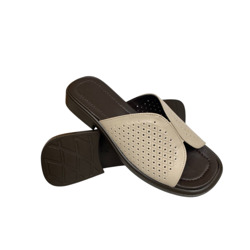 Шлепки женские кожаные FOOT STEP 582 беж+коричневые 