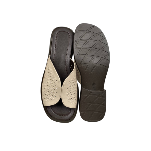 Шлепки женские кожаные FOOT STEP 582 беж+коричневые 