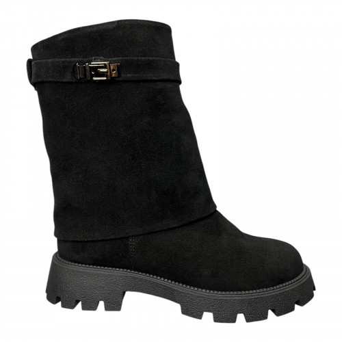 Замшевые сапоги женские DIANA D-157/940 черный мех 