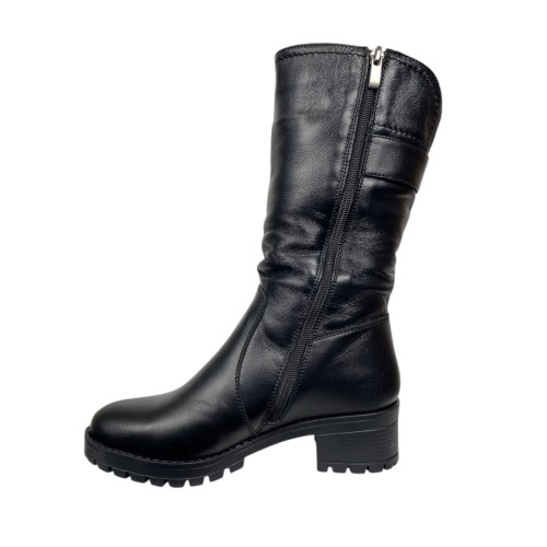 Чоботи жіночі шкіряні  KATRIN 640 01 чорні хутро каблук