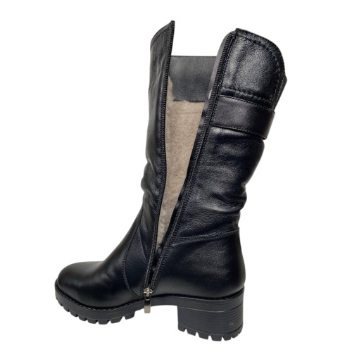 Чоботи жіночі шкіряні  KATRIN 640 01 чорні хутро каблук