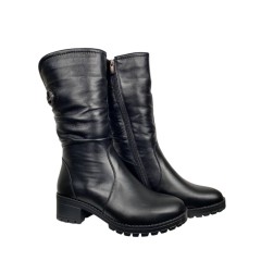 Чоботи жіночі шкіряні KATRIN 640 01 чорні хутро каблук