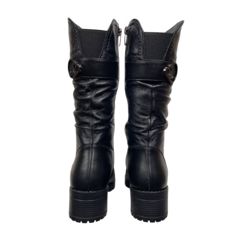 Чоботи жіночі шкіряні  KATRIN 640 01 чорні хутро каблук