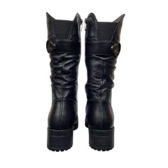 Чоботи жіночі шкіряні KATRIN 640 01 чорні хутро каблук