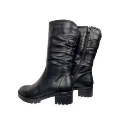 Чоботи жіночі шкіряні KATRIN 640 01 чорні хутро каблук