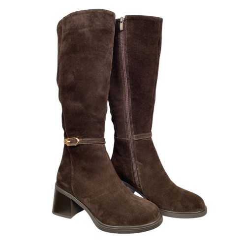 Чоботи жіночі замшеві TEMP 20012 25 шоколадні євро каблук 