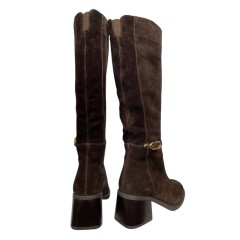 Чоботи жіночі замшеві TEMP 20012 25 шоколадні євро каблук