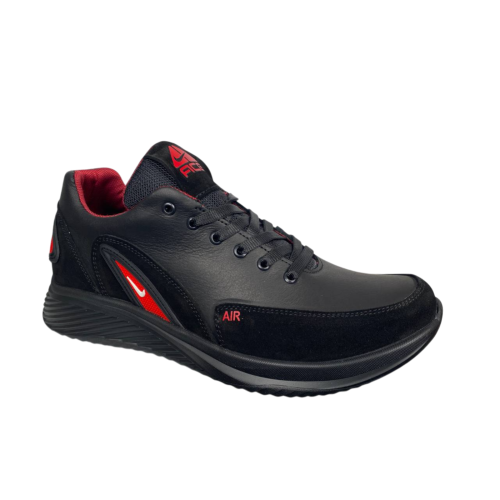 Кросівки чоловічі шкіряні DENAR AM 77 чорно червоні 