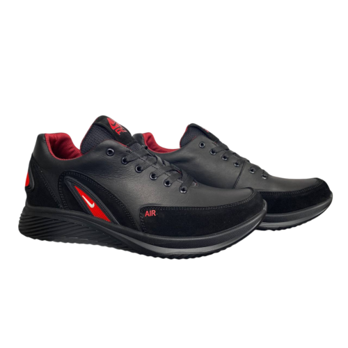 Кросівки чоловічі шкіряні DENAR AM 77 чорно червоні 
