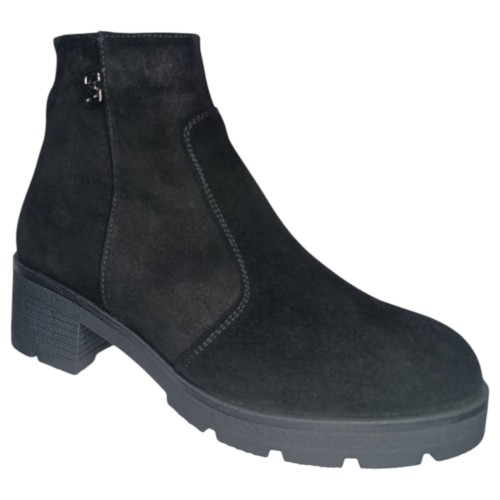 Ботинки женские замшевые ELVIX 3228 черный каблук мех 