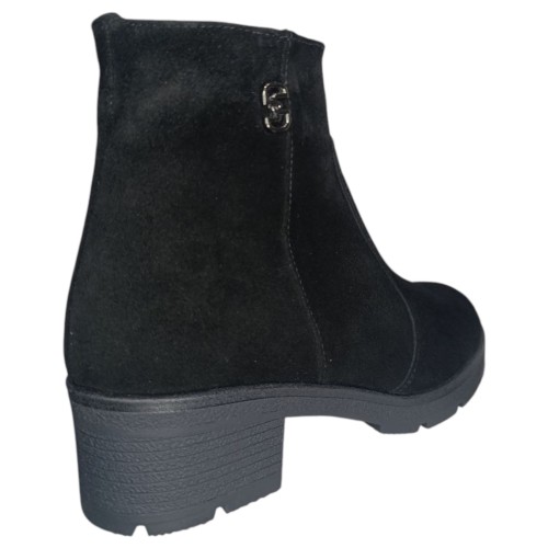 Ботинки женские замшевые ELVIX 3228 черный каблук мех 