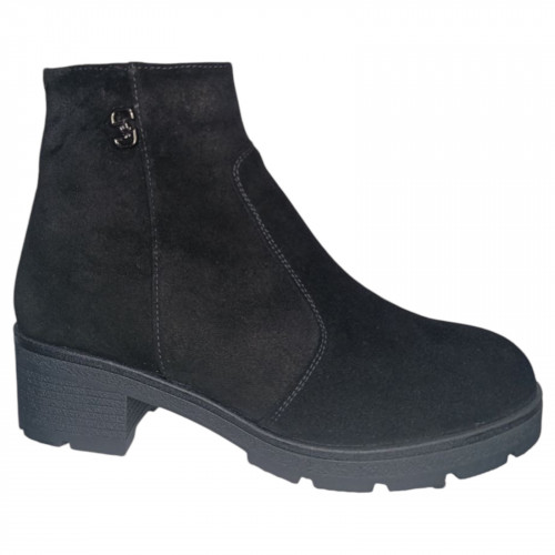 Ботинки женские замшевые ELVIX 3228 черный каблук мех 