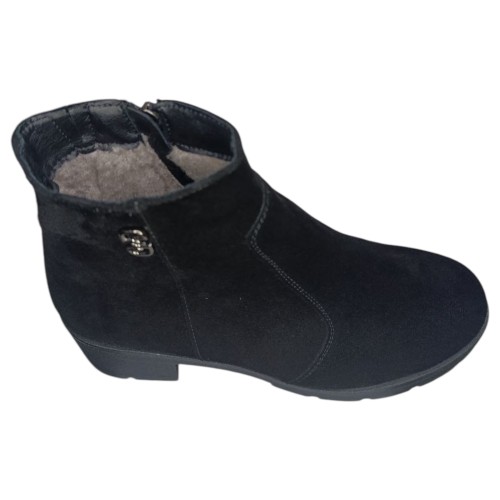 Ботинки женские замшевые ELVIX 3228 черный каблук мех 