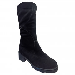 Чоботи жіночі замшеві ELVIX 6047 чорний каблук хутро