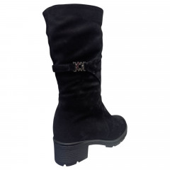 Чоботи жіночі замшеві ELVIX 6047 чорний каблук хутро