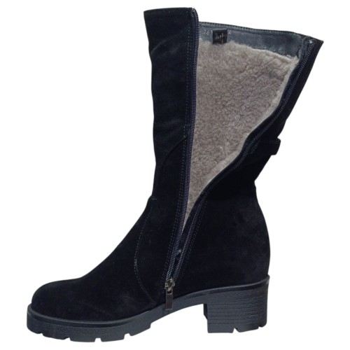 Чоботи жіночі замшеві ELVIX 6047 чорний каблук хутро