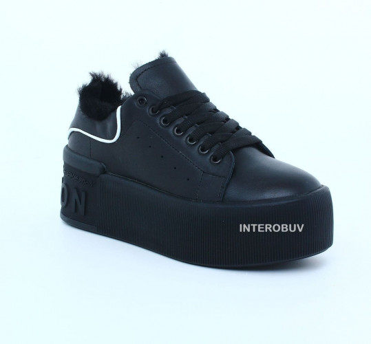 Кроссовки Женские кожаные DITAS M178 F черный мех