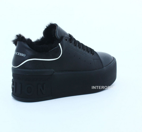 Кроссовки Женские кожаные DITAS M178 F черный мех