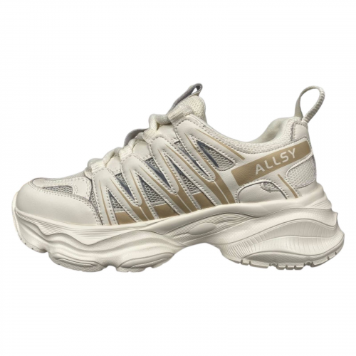 Кроссовки женские кожаные ALLSY 196719 бело-бежевые