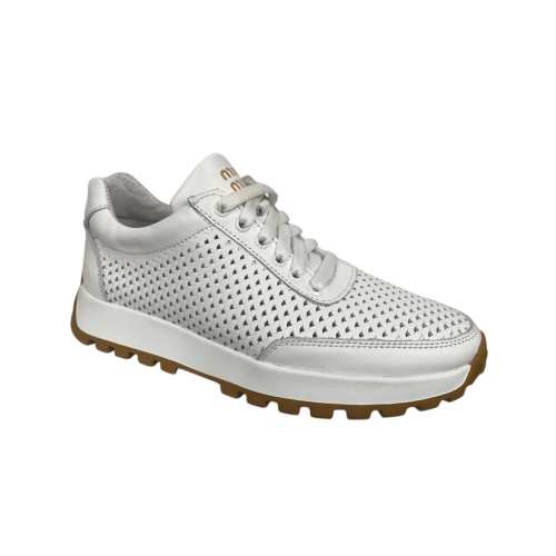 Кросівки жіночі шкіряні перфорація MIU MIU 3188 # білі