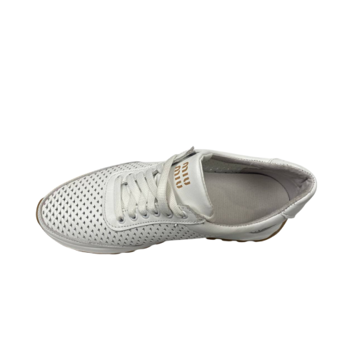Кросівки жіночі шкіряні перфорація MIU MIU 3188 # білі