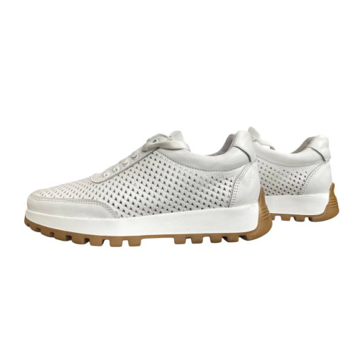 Кросівки жіночі шкіряні перфорація MIU MIU 3188 # білі