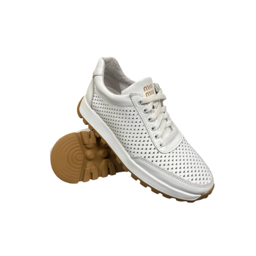 Кросівки жіночі шкіряні перфорація MIU MIU 3188 # білі