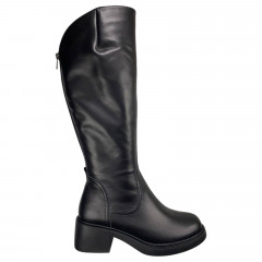 Чоботи жіночі шкіряні ILONA 373/520 чорний каблук євро хутро