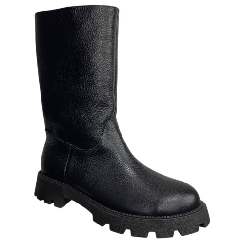 Чоботи жіночі шкіряні ILONA 136/940 чорний флот евро хутро