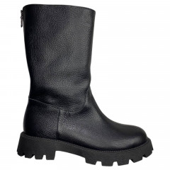 Чоботи жіночі шкіряні ILONA 136/940 чорний флот евро хутро