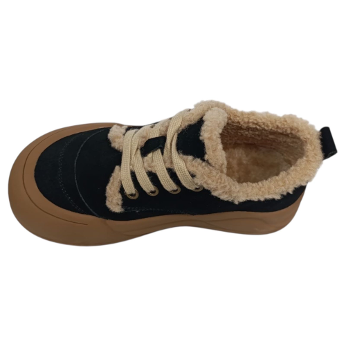 Черевики жіночі замшеві ALLSY 200749 чорні+коричневі хутро