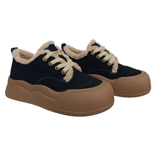 Черевики жіночі замшеві ALLSY 200749 чорні+коричневі хутро