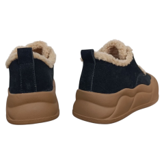 Черевики жіночі замшеві ALLSY 200749 чорні+коричневі хутро