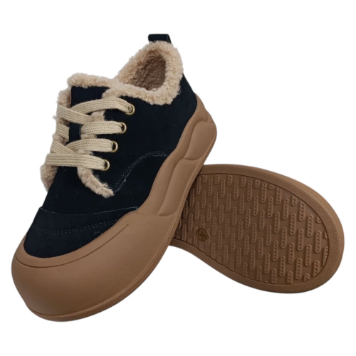 Черевики жіночі замшеві ALLSY 200749 чорні+коричневі хутро