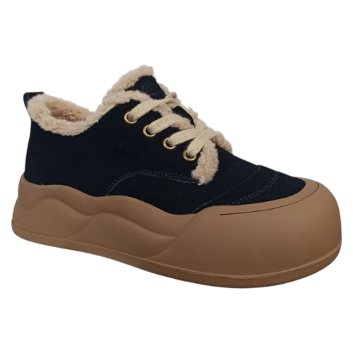 Черевики жіночі замшеві ALLSY 200749 чорні+коричневі хутро